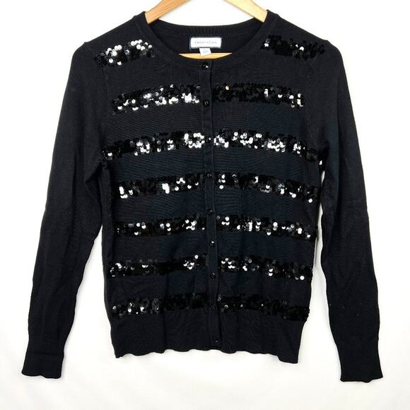 Charter Club Black Sequin Stripe Cardigan Small - Picture 1 of 6